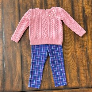 Charming Janie and Jack Pink Sweater and Plaid Leggings Set